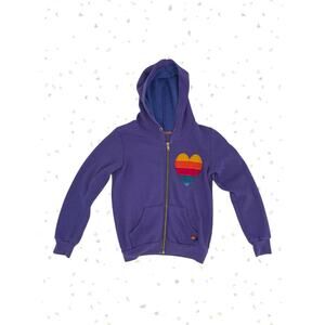 Aviator Nation Purple Rainbow Heart Full Zip Up Hoodie KID Size 10